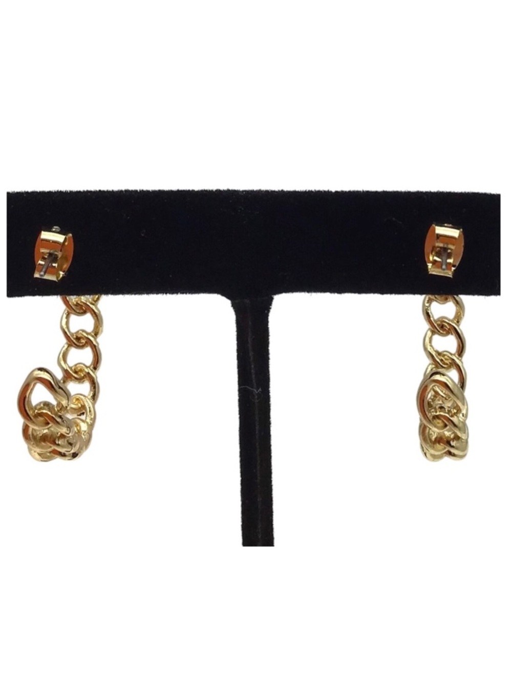 Frozen Gold Tone Chain Hoop Earrings (NWT) - Picture 7 of 11